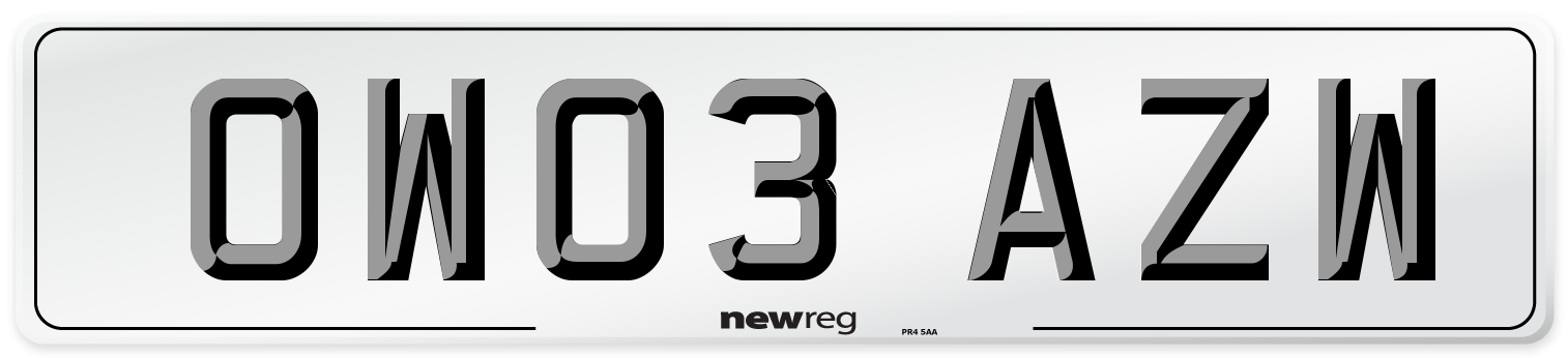 OW03 AZW Number Plate from New Reg